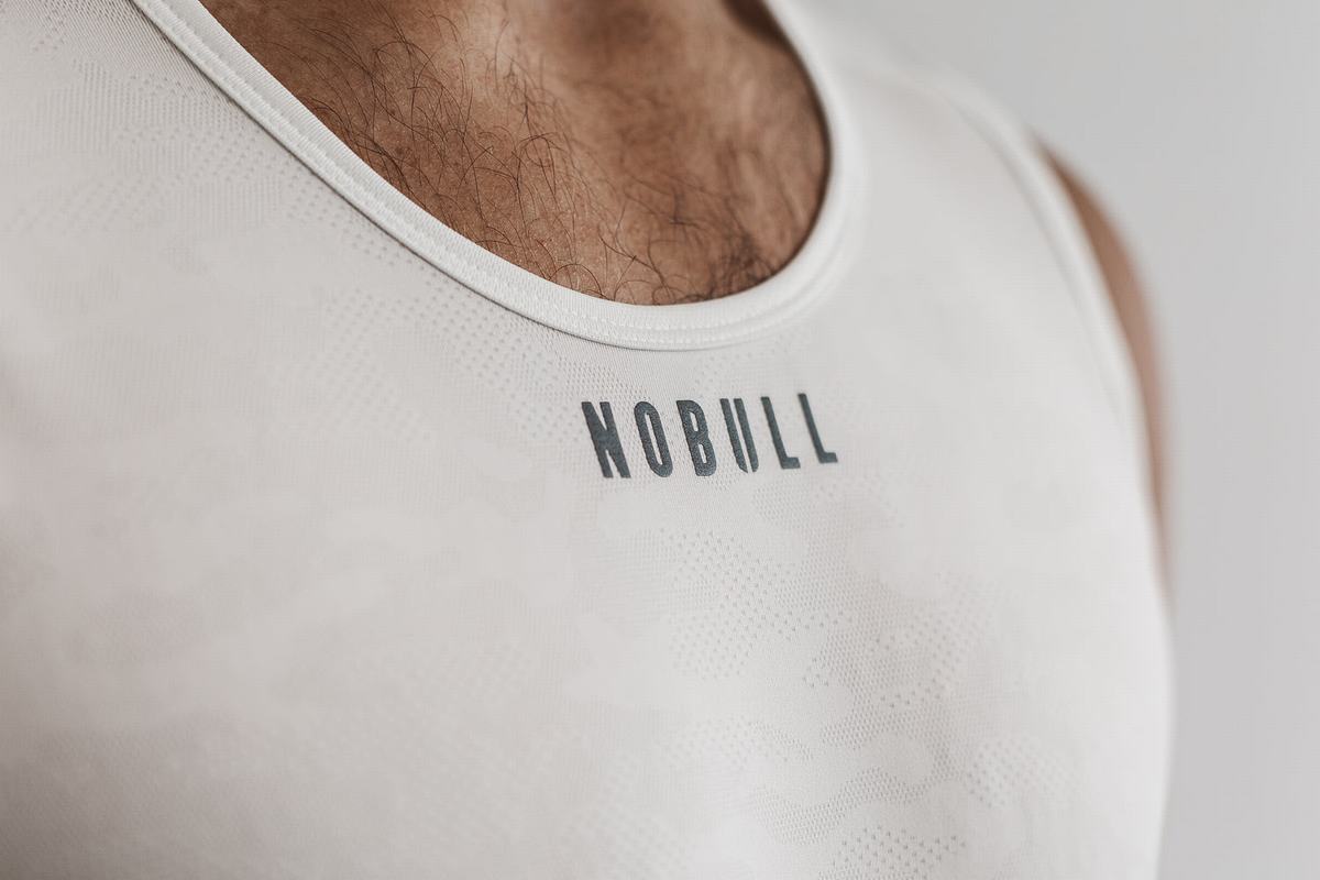 Nobull Lightweight Textured Men's Tank Tops White Camo | Australia (QN7806)